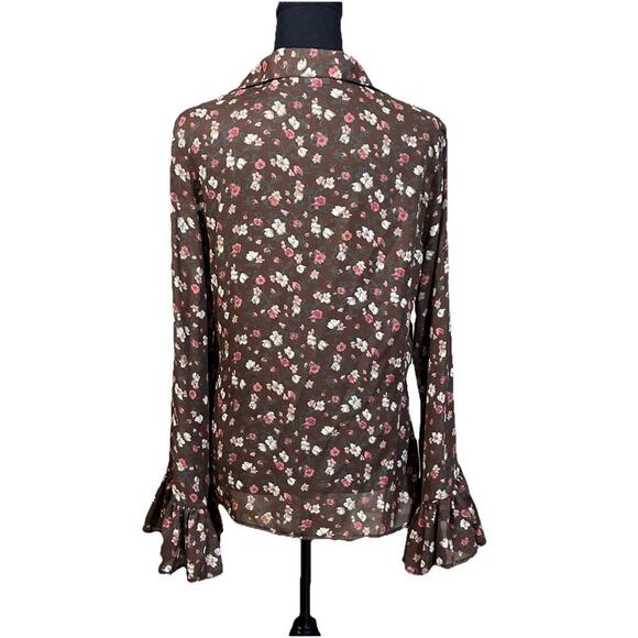 Vintage Guess Blouse Top Women M Brown Floral Y2K Boho Hippie 80s Festival - Picture 2 of 14